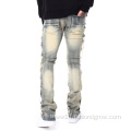 Custom Mens Stacked Slim Fit Distressed Denim Pants